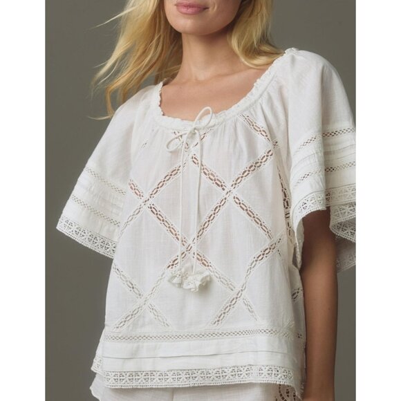 Anthropologie Tops - Anthropologie Flutter Sleeve Embroidered Lace Boho Top Large